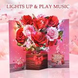 Pop Up Valentines Day Card, 3D Musical Rose Flower Anniversary Cards With Lights, Romantic Popup Love Greeting Card For Her Him Couples Wife Girlfriend Husband Boyfriend