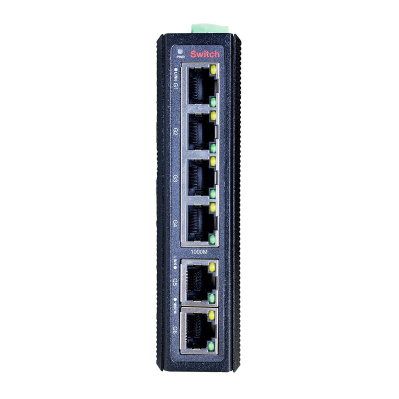 6-Port Gigabit Industrial Ethernet Switch, 6X10/100/1000M Rj45 Ports, Ip40, Di