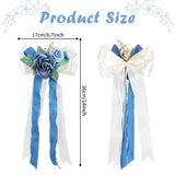 6 Pieces Blue Wedding Flowers Decor, Aisle Flowers Artificial Dusty Blue Flower Chair Ribbon Bow Decorations For Wedding Ceremony Party Church Banquet