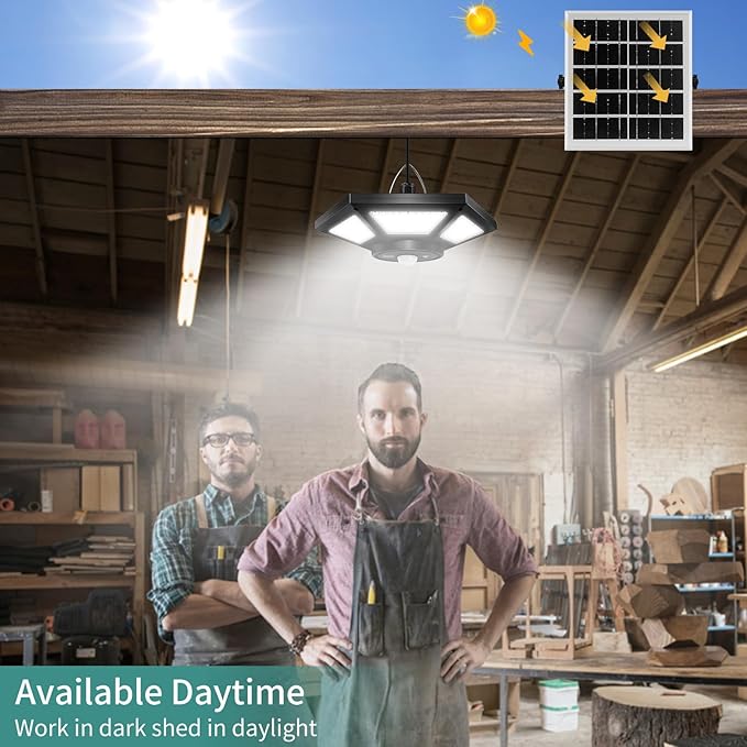 Solar Shed Light Indoor Outdoor 360 Degree Waterproof Motion Sensor Remote Garage Barn Light