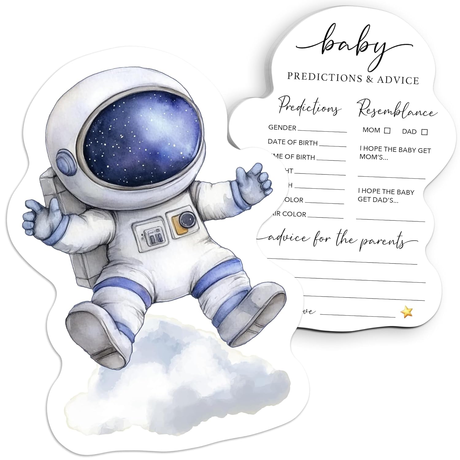 50 Pcs Double Side Baby Predictions & Advice Cards For New Parents Baby Shower Games For Wishes Decorations, Gender Reveal Games, Advice For New Parents To Be(Space Astronaut) -A01