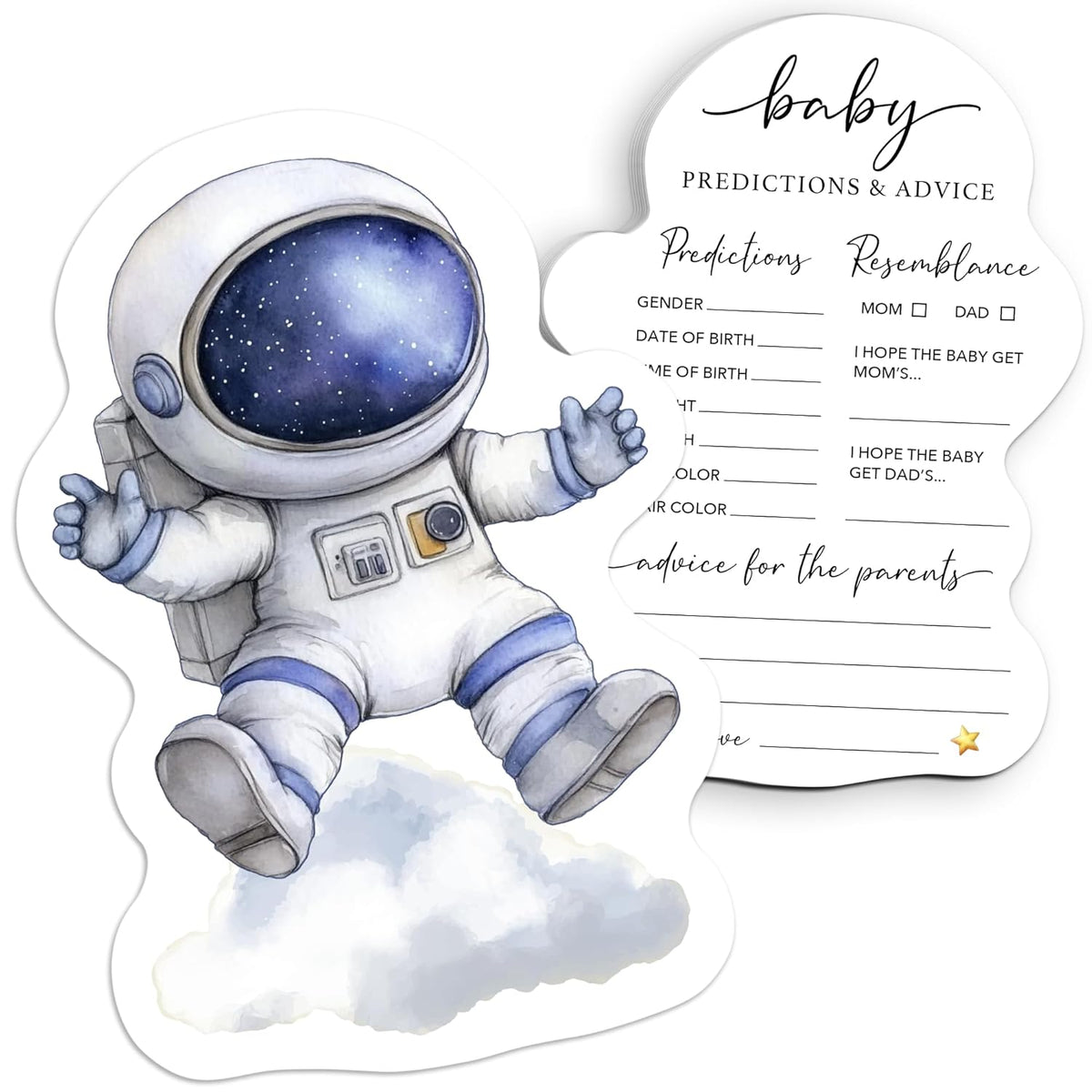 50 Pcs Double Side Baby Predictions & Advice Cards For New Parents Baby Shower Games For Wishes Decorations, Gender Reveal Games, Advice For New Parents To Be(Space Astronaut) -A01