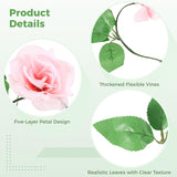10 Pcs Fake Rose Garland, 7.5 Ft Pink Roses Artificial Vines Flowers With 9 Flower Heads And Five-Layer Simulation Petals For Wedding Arch, Party & Home Wall Decoration