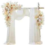 Wedding Arch Flowers With Drapes Kit (Pack Of 4) - 2Pcs Artificial Beige Deluxe Swag With 2Pcs Sheer Drapes For Wedding Ceremony Arbor Reception Backdrop Rose Floral Decoration