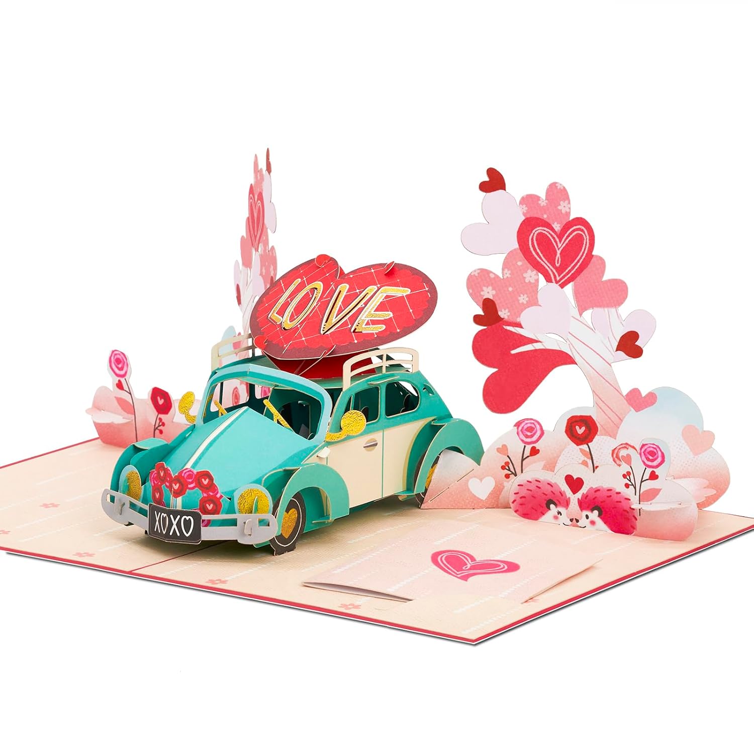 Love Car Valentines Pop Up Card, Blue Beetle For Love, Birthday, All Occasion, Just Because, Gift For Him, Husband, Boyfriend, Crush, Father, 5X7 - Includes Envelope And Message Note