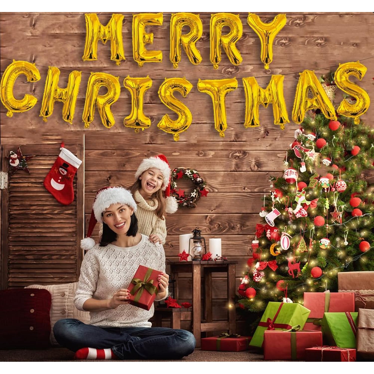 Gold Merry Christmas Balloons - 14Pcs Xmas Party Decor Set With Banners & Letters