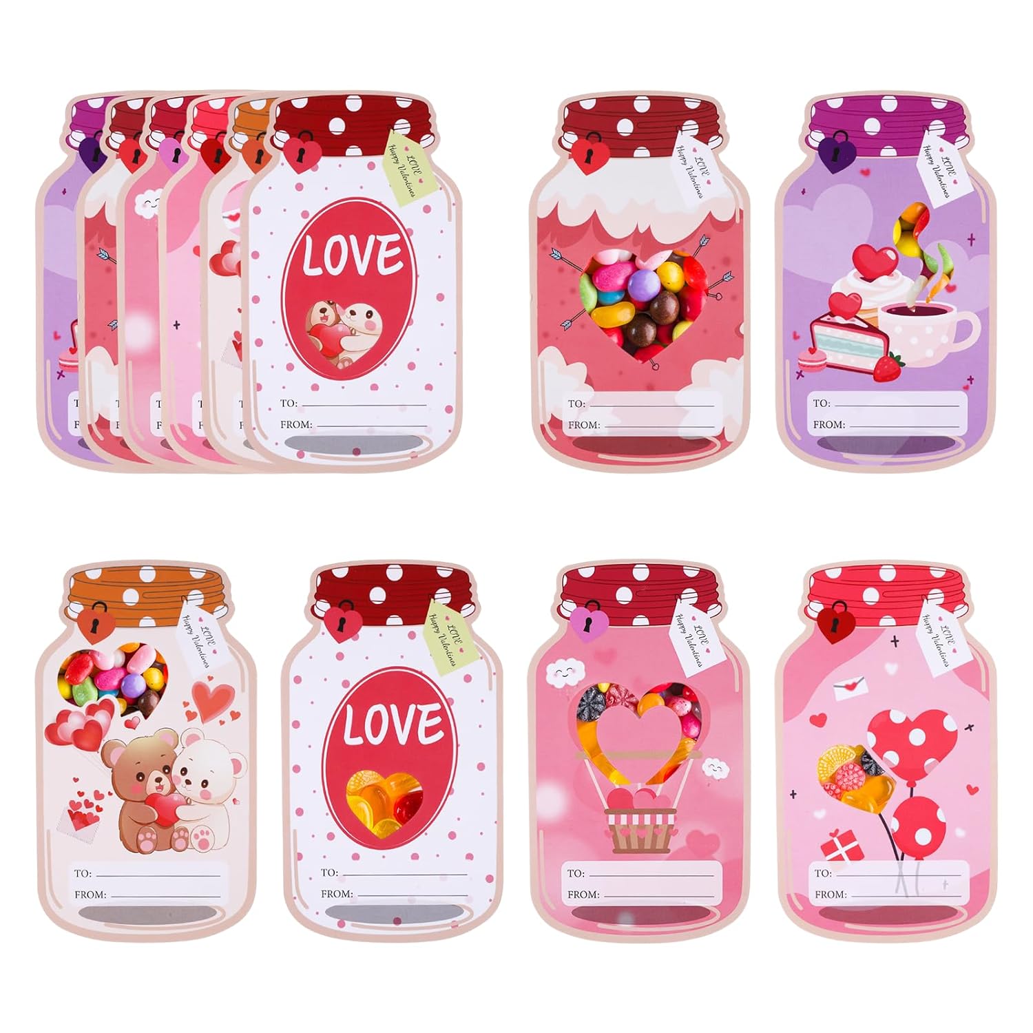 66 Pack Mason Jar Valentines Day Cards Gifts, Valentines Day Gifts Greeting Card Funny Diy Valentine'S Exchange Cards For Adult Candy Chocolate Party Favors