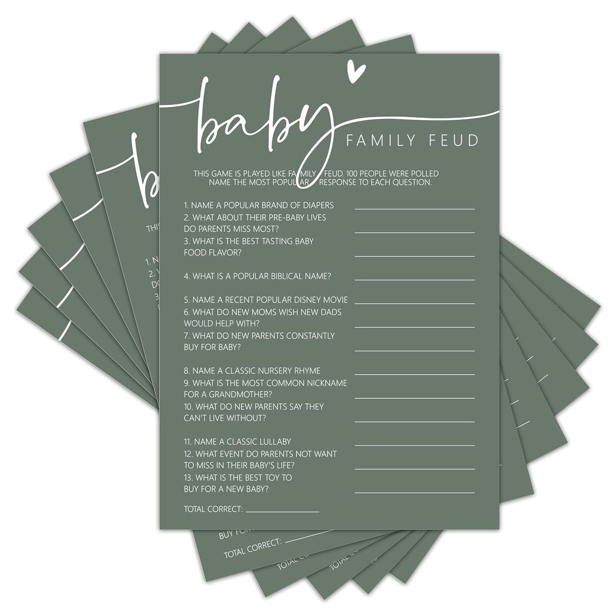 Baby Shower Games Cards, Family Feud, Gender Reveal Party Favors & Decorations, 25 Pcs Double-Sided