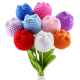 9Pc Crochet Tulips Bouquet, Knitted Flowers Set, Fake Artificial Tulip Flowers Bouquet, Table Centerpieces, Crochet Flower Gift For Women Friends Home Decoration Office Decor (9Pc Tulips)