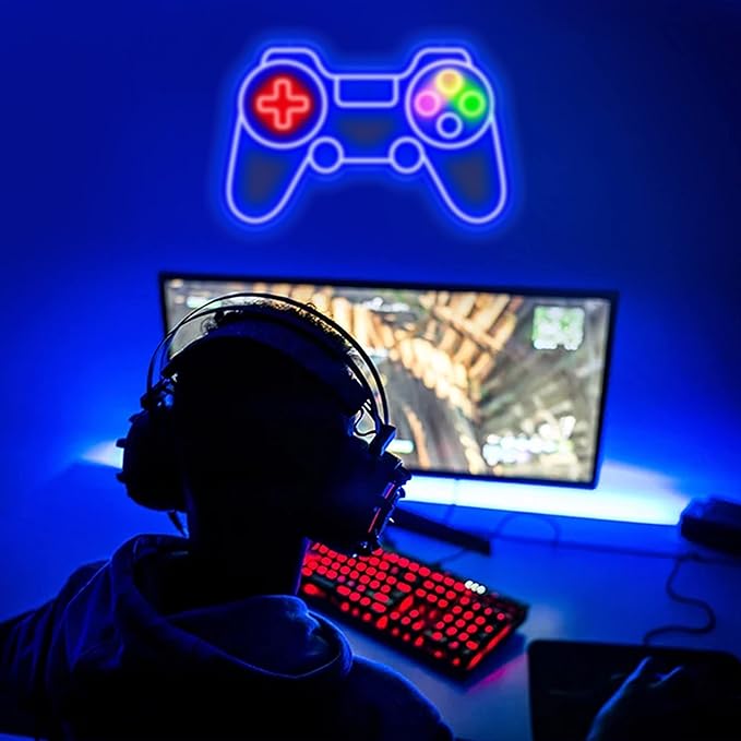 Game Controller Neon Sign LED Gaming Wall Light for Teen Boys Bedroom Game Room Decor