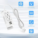 White Power Strip Surge Protector with 2 AC Outlets and 2 USB Ports and 6.56 FT Cord