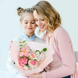 Crochet Flowers Crochet Bouquet Handmade Crochet Rose Bell Orchid Suitable Tulip Fern Leaf As A Gift For Lover, Family,Friends. Artificial Flower Finished Bouquet (Pink)