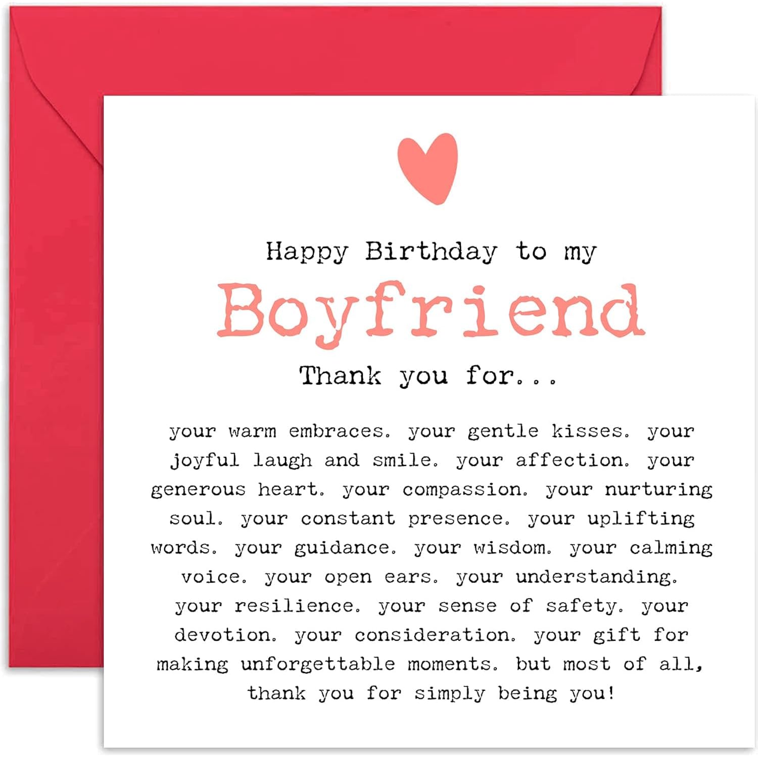 Romantic Birthday Card For Boyfriend - Special Keepsake Gift For Him On Bday - 'Thank You For Being You' Love Design, Blank Inside