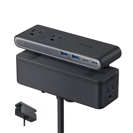 Desk Clamp Surge Protector Power Strip with 6 Outlets 2 USB C 70W 1500J Extension Cord