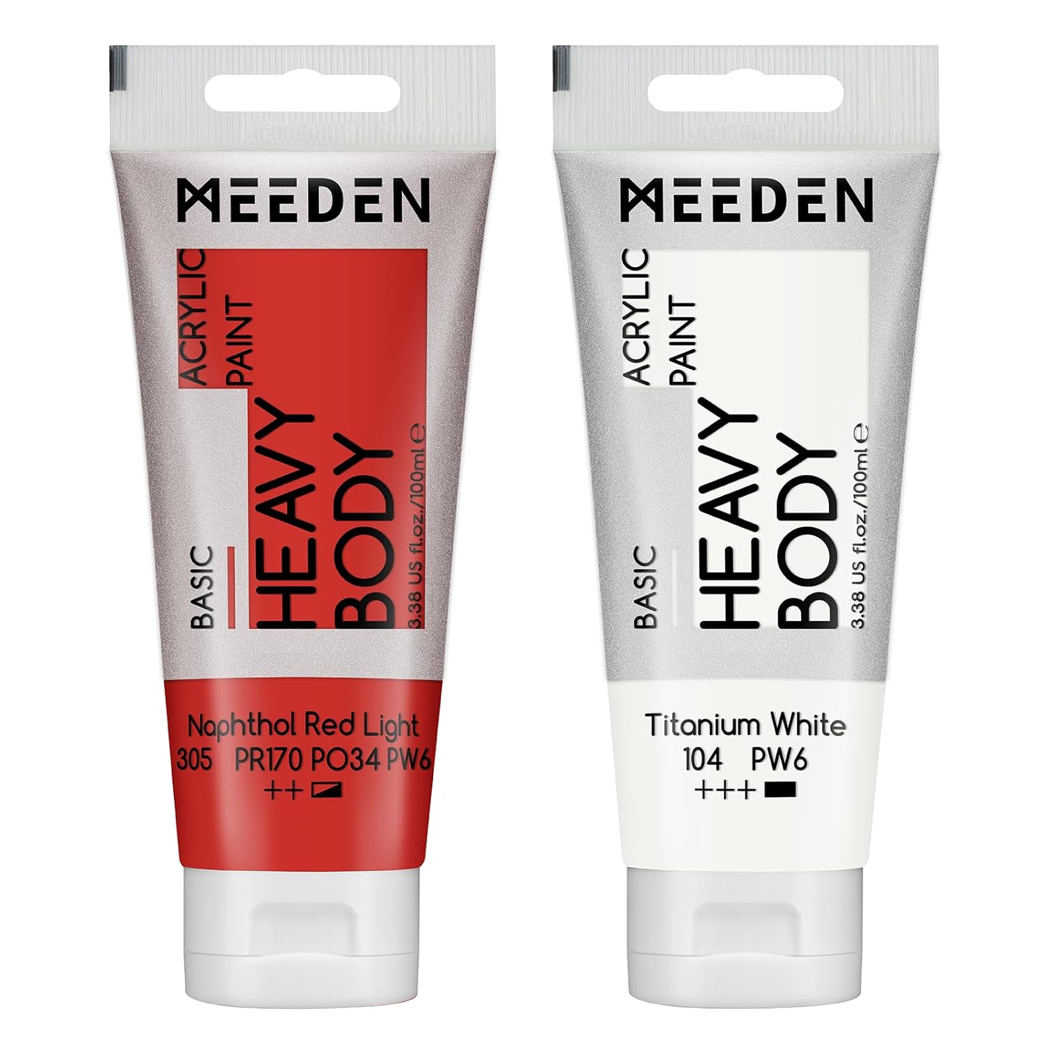 Acrylic Paint Naphthol Red Light: Bundled With Titanium White Color - 100Ml/3.38Oz X 2 Bulk Heavy Body Acrylic Paint Tubes For Art Craft Painting