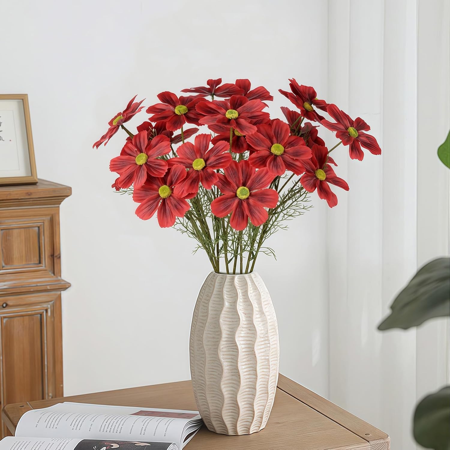 8Pcs Cosmos Silk Flowers 24'' Red Cosmos Artificial Flowers Wildflower Artificial Flowers For Wedding Party Kitchens Home Flower Arrangement Decoration(Red)