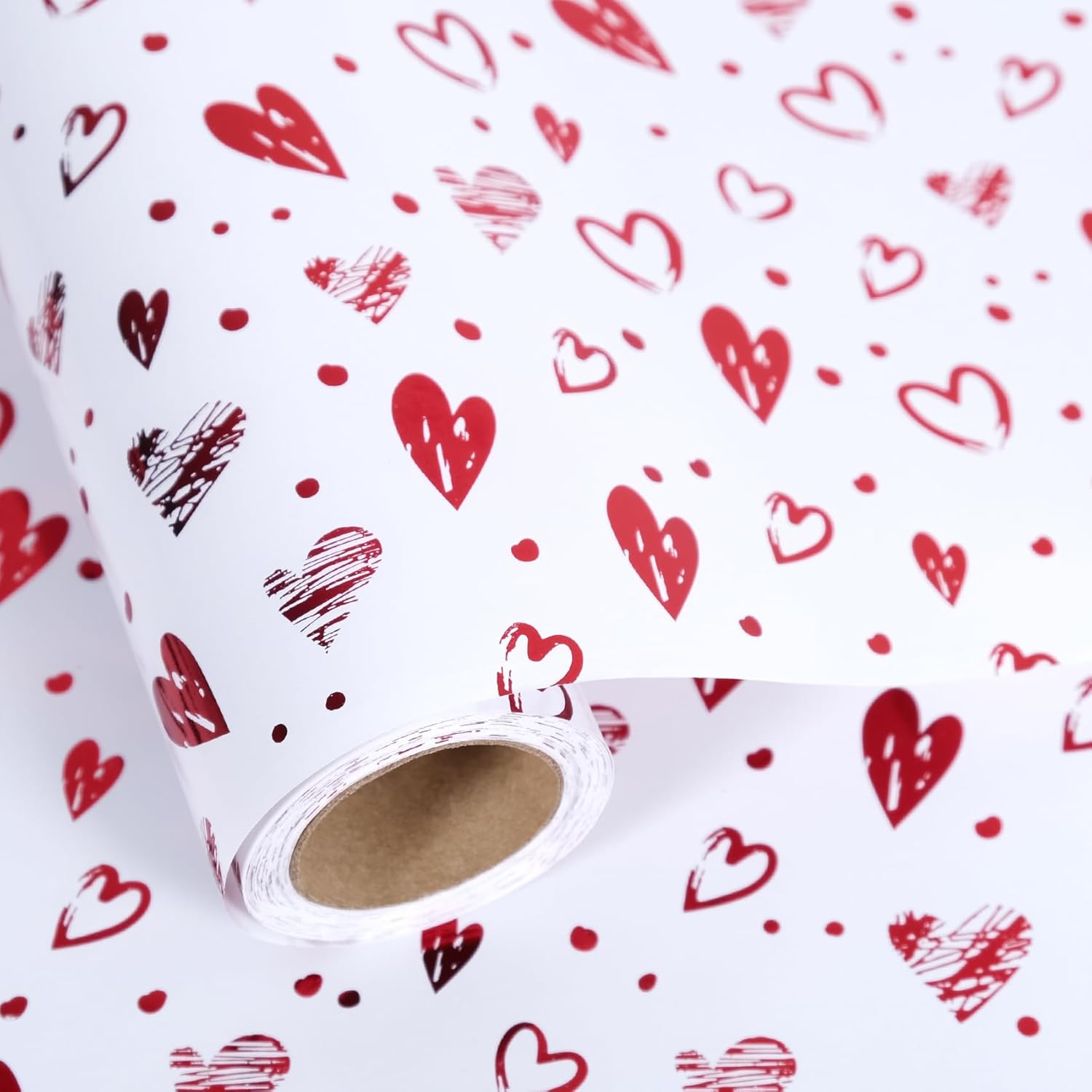Foil Hearts Wrapping Paper Roll, Sliver Red Heart Mini Roll 17Inx32Ft-Luxury Gift Wrap For Valentine'S Day,Anniversary, Mom'S Mother Birthday, Wedding Party Bridal, Holiday, Christmas