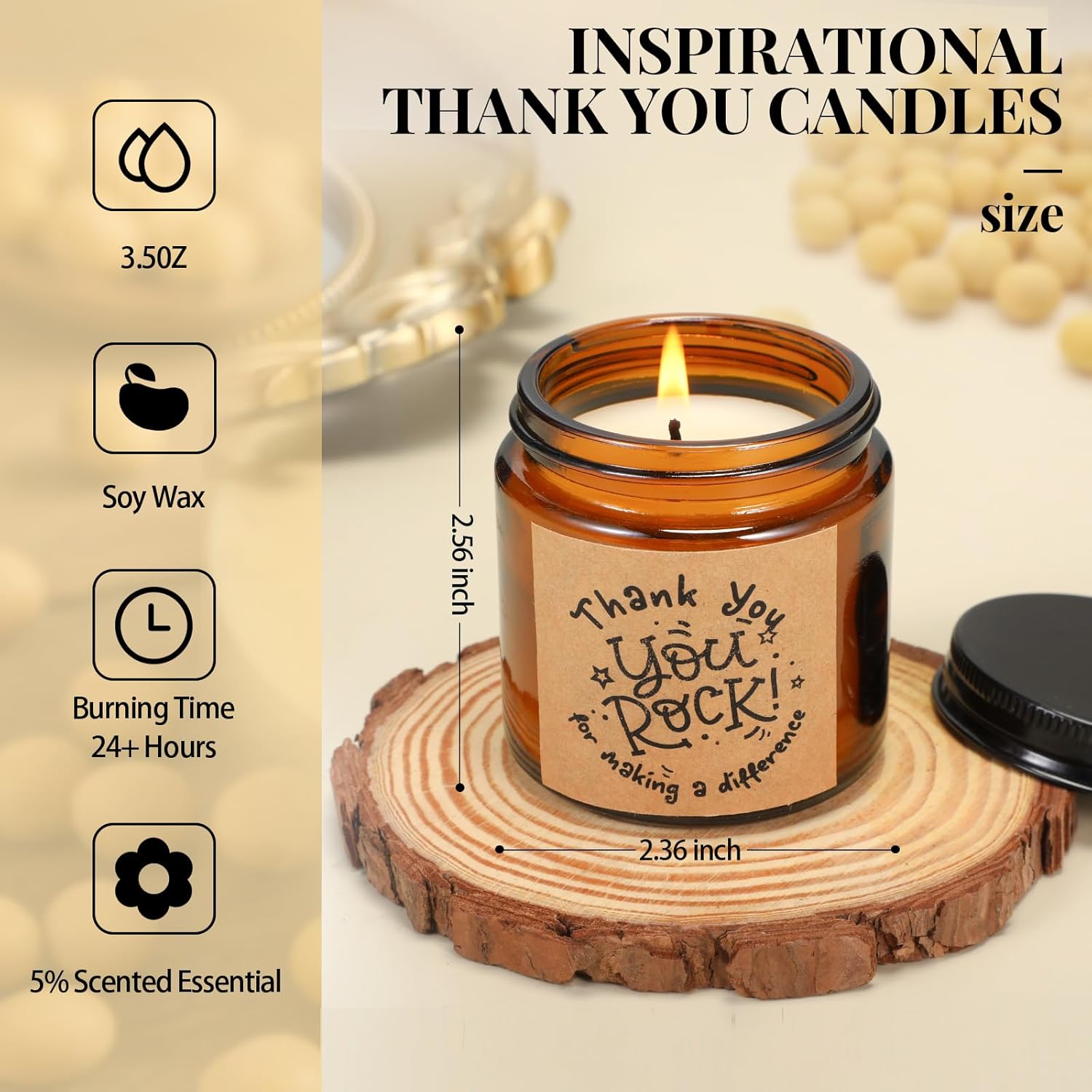 10 Jars Thank You Gift Candles 3.5 Oz Valentines Employee Appreciation Gifts Bulk Soy Wax Jar Inspirational Candle Thank You Coworkers Employee Women Secretaries Teacher(Amber,Pretty,Lovely)