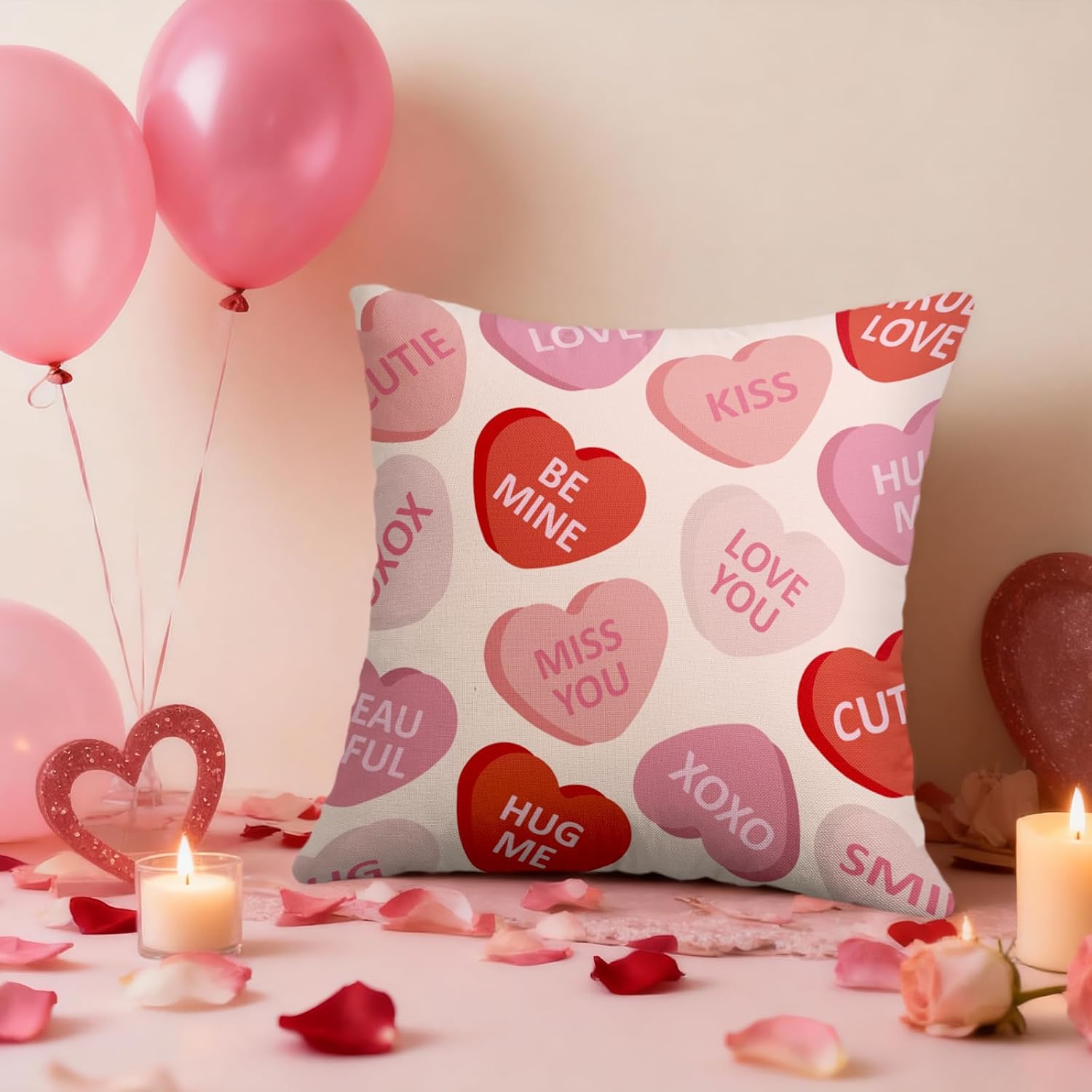 Valentines Pillow Covers 20X20 Set Of 2, Valentine'S Day Pink Red Heart Print Holiday Throw Pillowcases Anniversary Decorative Outdoor Farmhouse Cushion Cases Couch Sofa Bed Decor