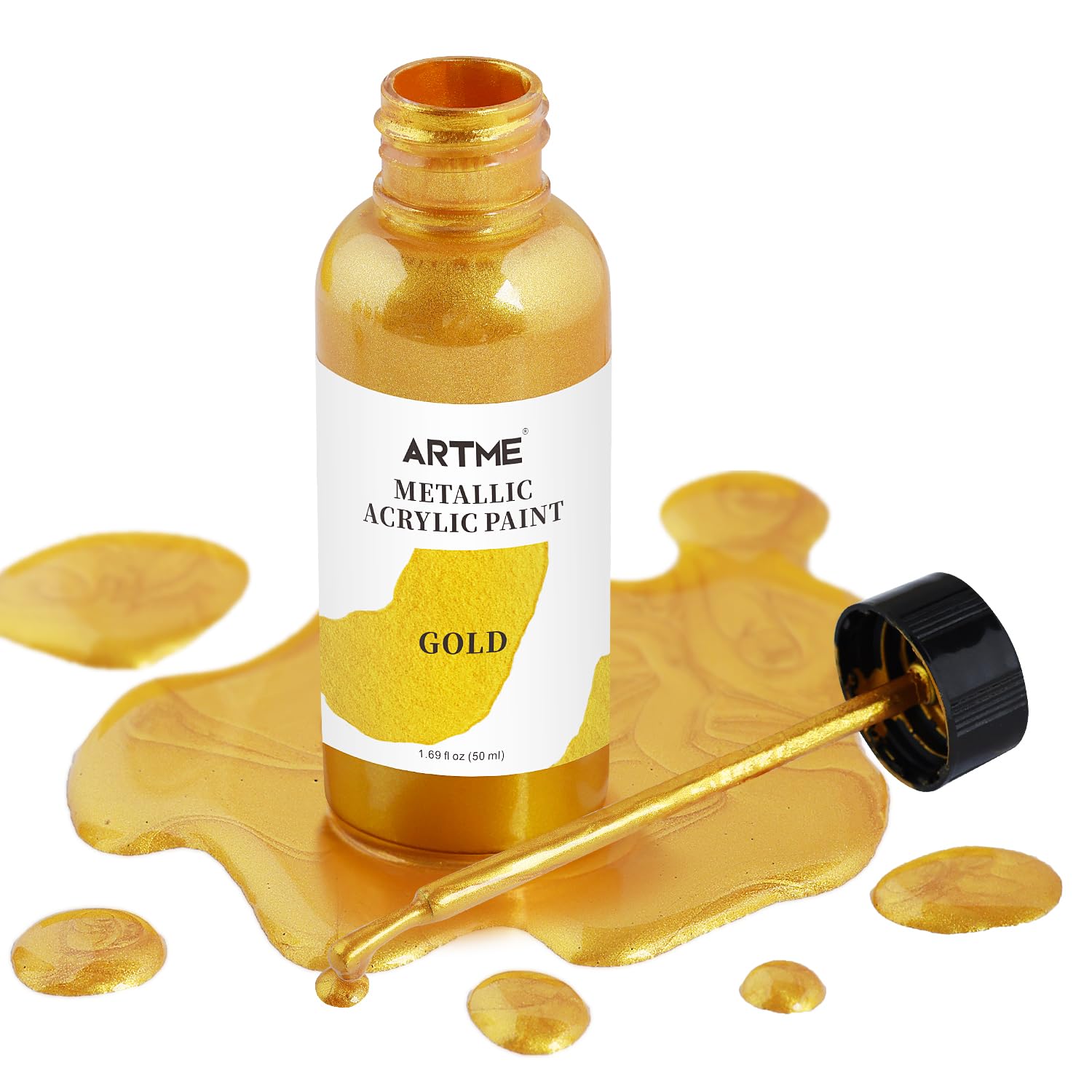 Liquid Gold Leaf Paint, 1.69 Oz/50 Ml Acrylic Metallic Gold Paint For Art Painting, Handcrafts, Non-Toxic, Non-Fading Touch Up Paints Ideal For Canvas, Wood, Fabric, Ceramic, Metal, Furniture