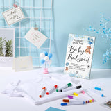 12 Pcs Baby Shower Game Party Favors With White Unisex Bodysuit Wooden Sign Tabletop Decor And Marker For Guests(Blue Bear)