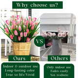 12 Bundles 60 Heads Artificial Tulips Fake Flowers Outdoor Uv Resistant Silk Tulip Faux Plastic Greenery Shrubs Plants For Outside Planter Porch Garden Patio Decor (Pink)