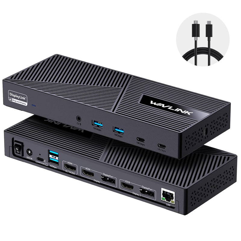 USB C Docking Station Triple Monitors with 130W Power Delivery, Wavlink Displa