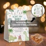 Don'T Say Baby Clothespin Games,Dinosaur Baby Shower(Pack Of 1 Sign And 50 Mini Clothespins),Baby Shower Decorations,Baby Shower Game Gender Neutral,Party Favors Supplies - 50