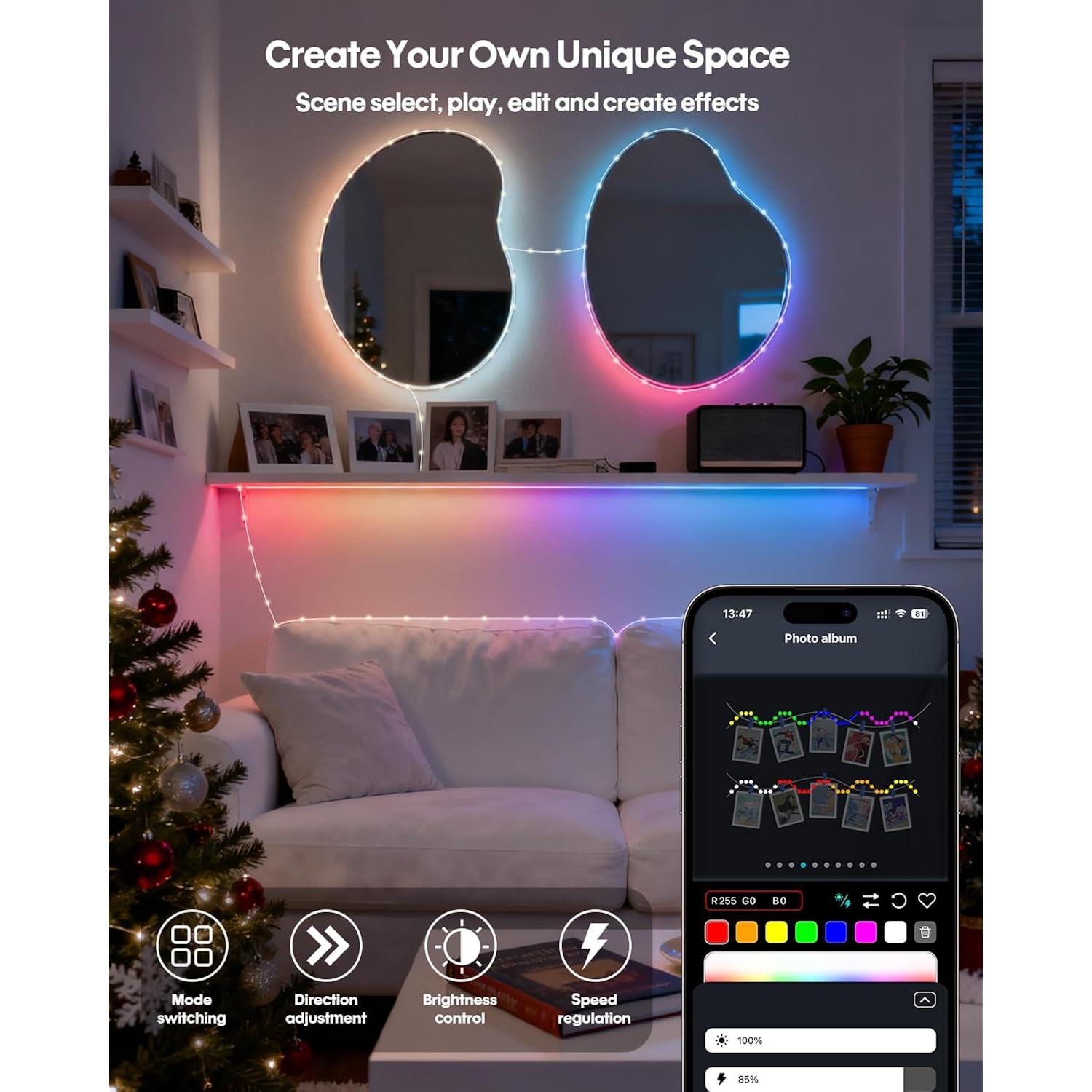 Smart Fairy String Lights, 33Ft Usb Diy Twinkle Lights W/Remote & App Controlled, Music Sync,12 Modes, Multicolor & Warm