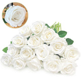 15Pcs Artificial White Roses, Artificial Silk Fake White Rose Flower With Single Long Stems, Realistic Forever Bouquet Flowers For Diy Arrangements Home Decor Office Garden Party Wedding Gifts
