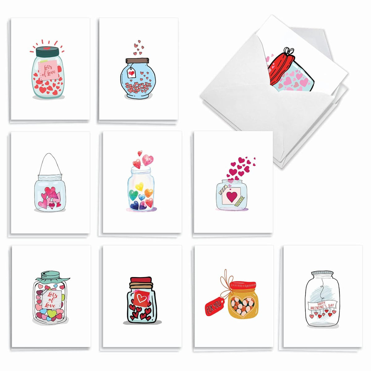 - 20 Assorted Valentine'S Day Cards Bulk (4 X 5.12 Inch) - Boxed Greetings (10 Designs, 2 Each) - Love Jar Am3183Vdg-B2X10