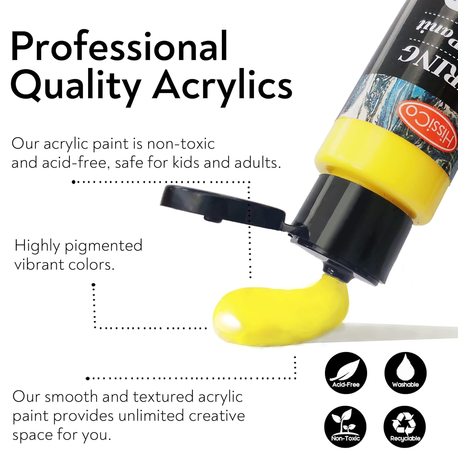 Acrylic Paint Set 66 Pcs Of 54 Colors 2Fl Oz 60Ml Bottles With12 Brushes,Non Toxic 54 Colors Acrylic Paint No Fading Rich Pigment For Kids Adults Artists Canvas Crafts Wood Painting
