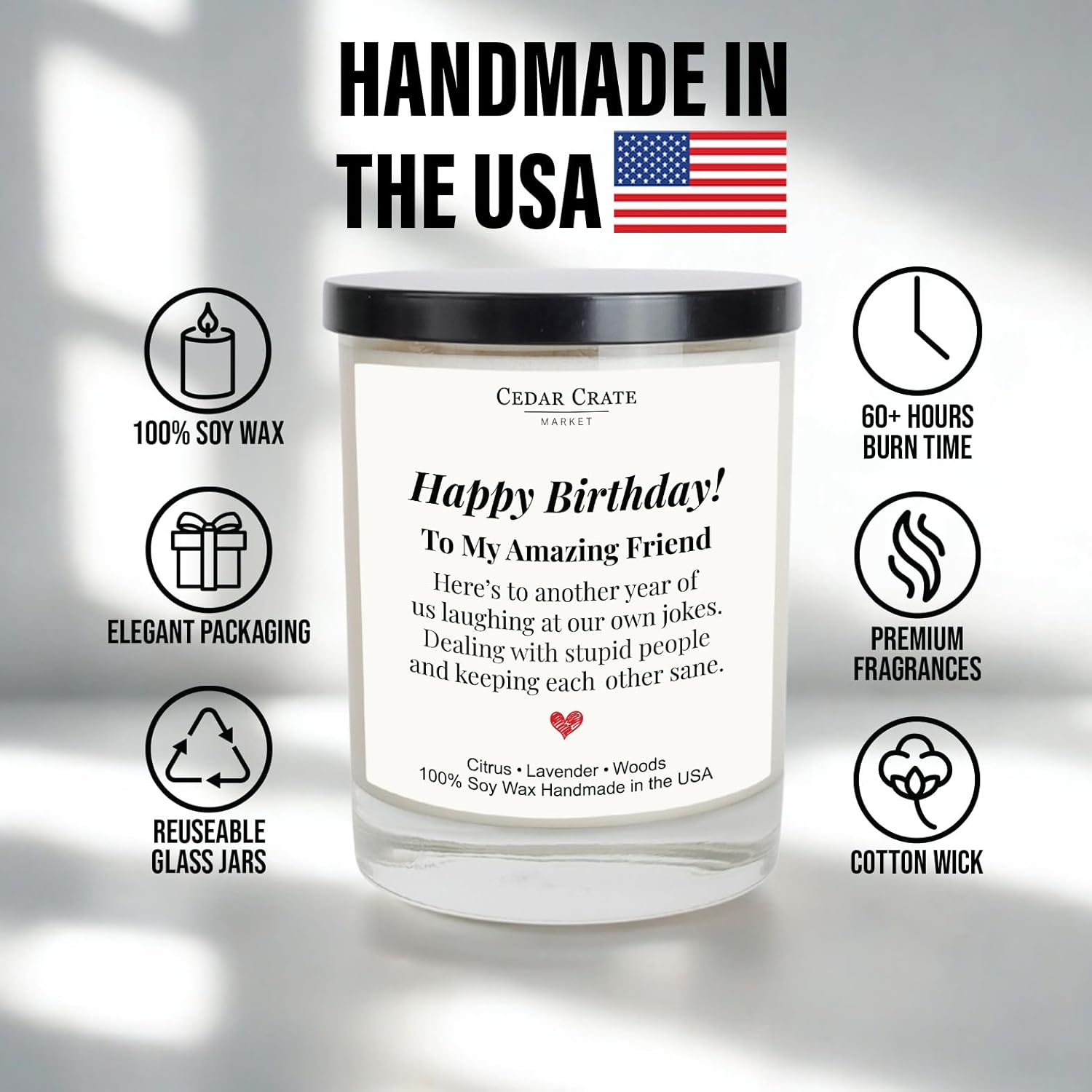 Happy Birthday Candle – Women Birthday Gifts, Friendship & Best Friend Birthday Gifts For Women – Eco-Friendly Soy Wax, Premium Gift Box, Hand Poured Usa, 13.5Oz, Lavender Citrus