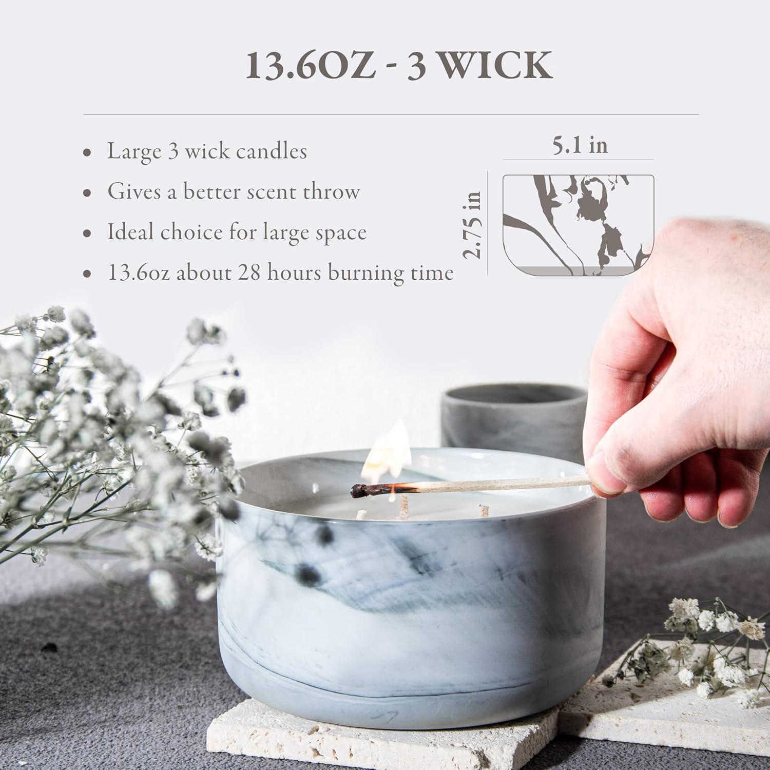 Scented Soy Candles, Large Candle 3 Wicks 14.8Oz Thai Lemongrass Ceramic Jar Lava Collection, Gorgeous Gifts For Birthday Thanksgiving Christmas