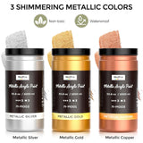 Large Acrylic Paint Metallic, 3 Colors Gold, Silver, Copper 101.4Oz/3000Ml Gold Leaf Paint, Non Toxic, Non Fading For Art Painting, Handcrafts, Multi-Surface, Canvas, Wood, Clay Metal Furniture