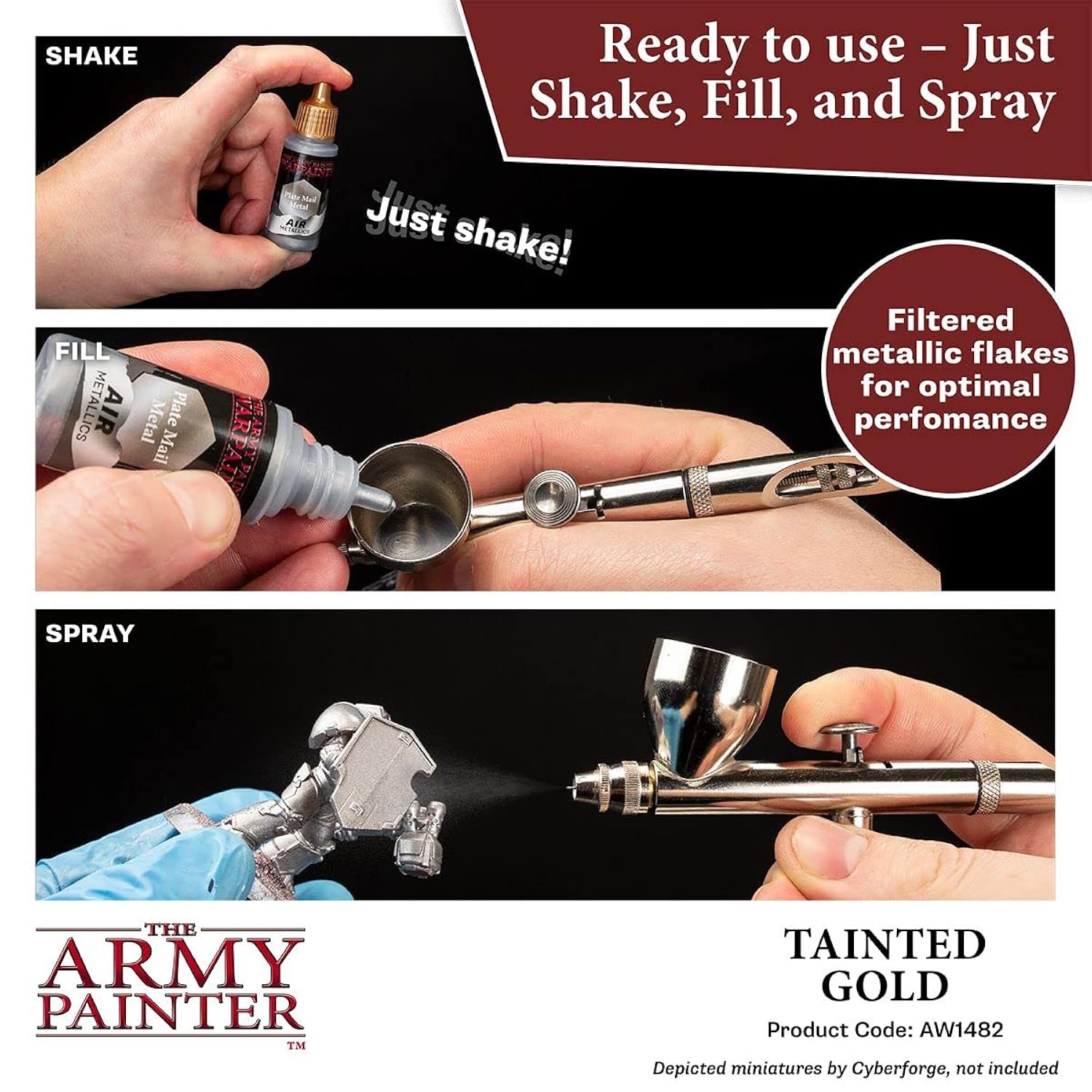 Warpaint Air Metallics Tainted Gold - Acrylic Non-Toxic Heavily Pigmented Water Based Paint For Tabletop Roleplaying, Boardgames, And Wargames Miniature Model Painting