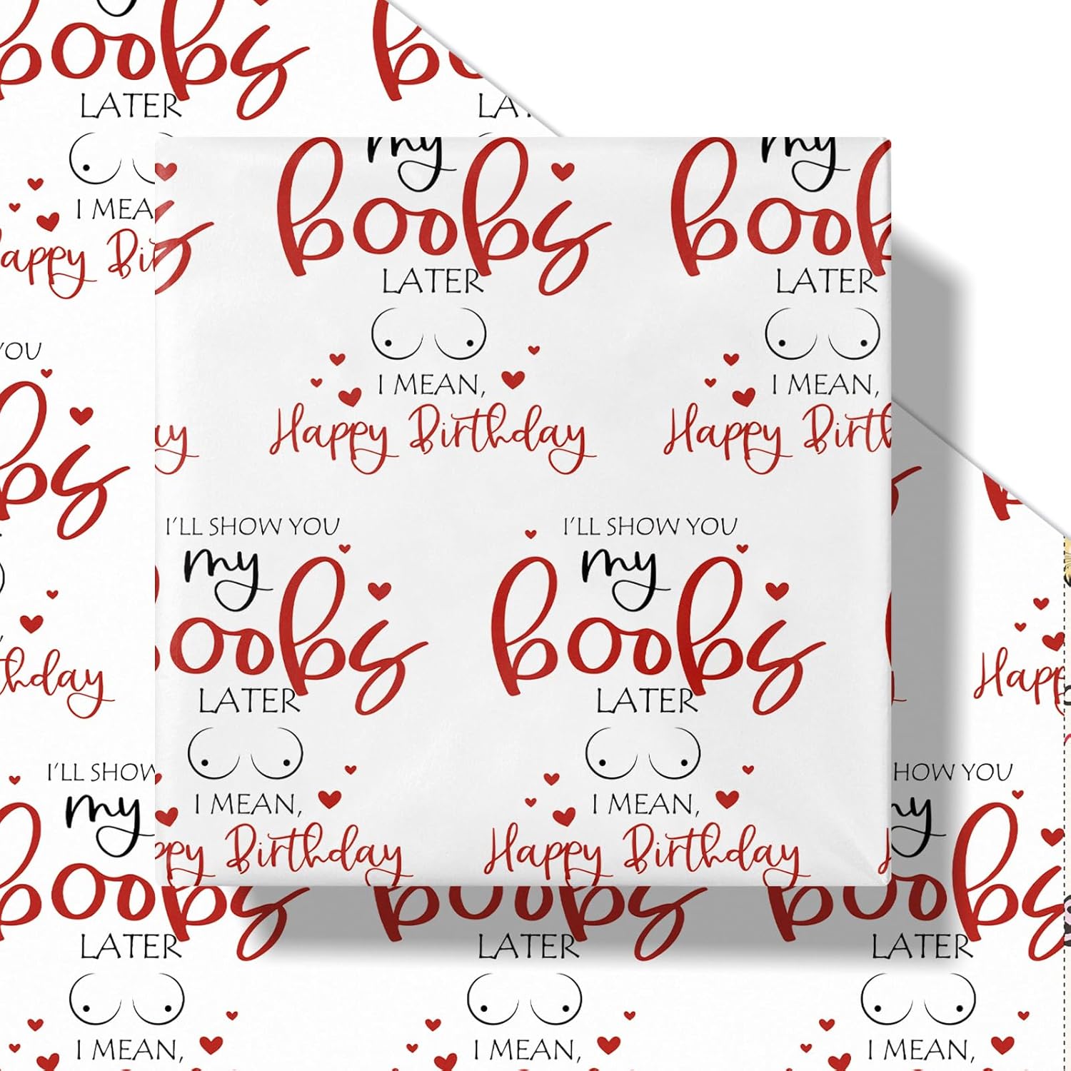 Funny Birthday Wrapping Paper For Men, Husband, Him - Mini Roll - I Will Show You My Boobs Later, I Mean Happy Birthday Design For Party Gift Wrap - 17 Inches X 16.4 Feet