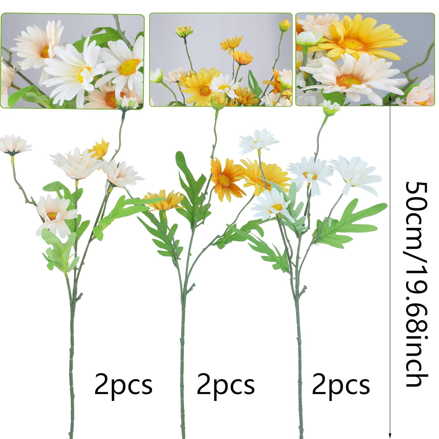 6 Pcs Artificial Daisy Flowers Silk Flower Outdoor Uv Resistant Artificial Wildflowers For Decoration Bulk Faux Flowers For Vase Floral Arrangements Home Table Centerpieces Indoor Garden