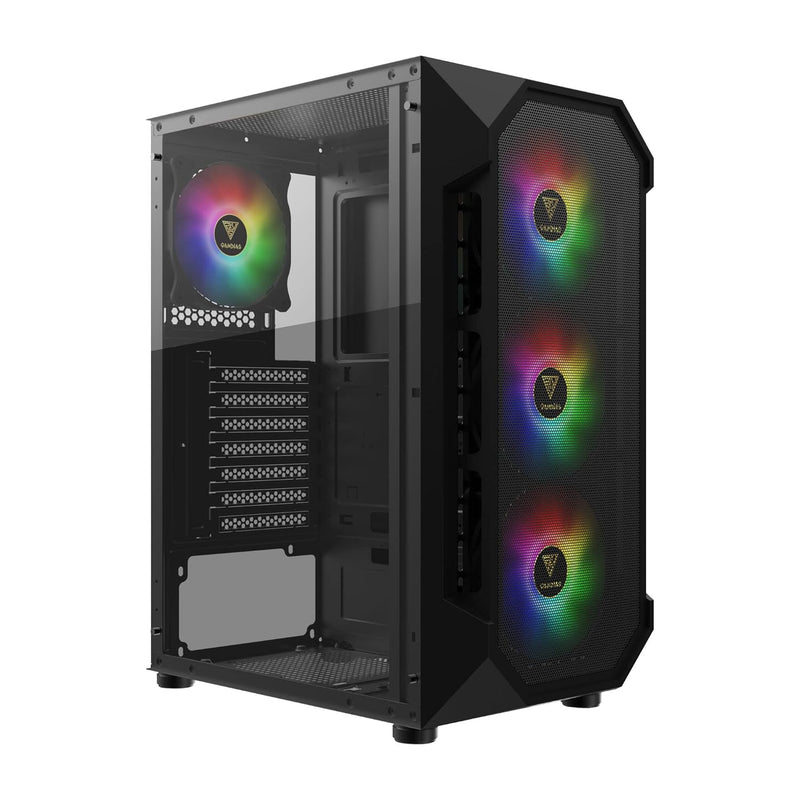 Atx Mid Tower Gaming Computer Pc Case With Side Tempered Glass, 4X 120Mm Argb