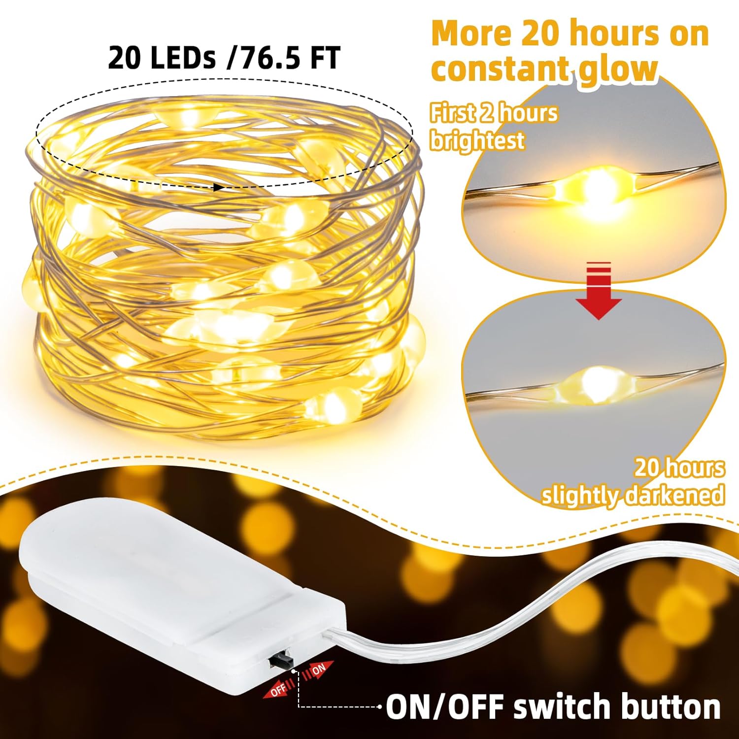 Christmas Fairy Lights - 6 Pcs String Light Indoor Battery Operated Warm White Lights For Christmas Tree, Diy Crafts, We