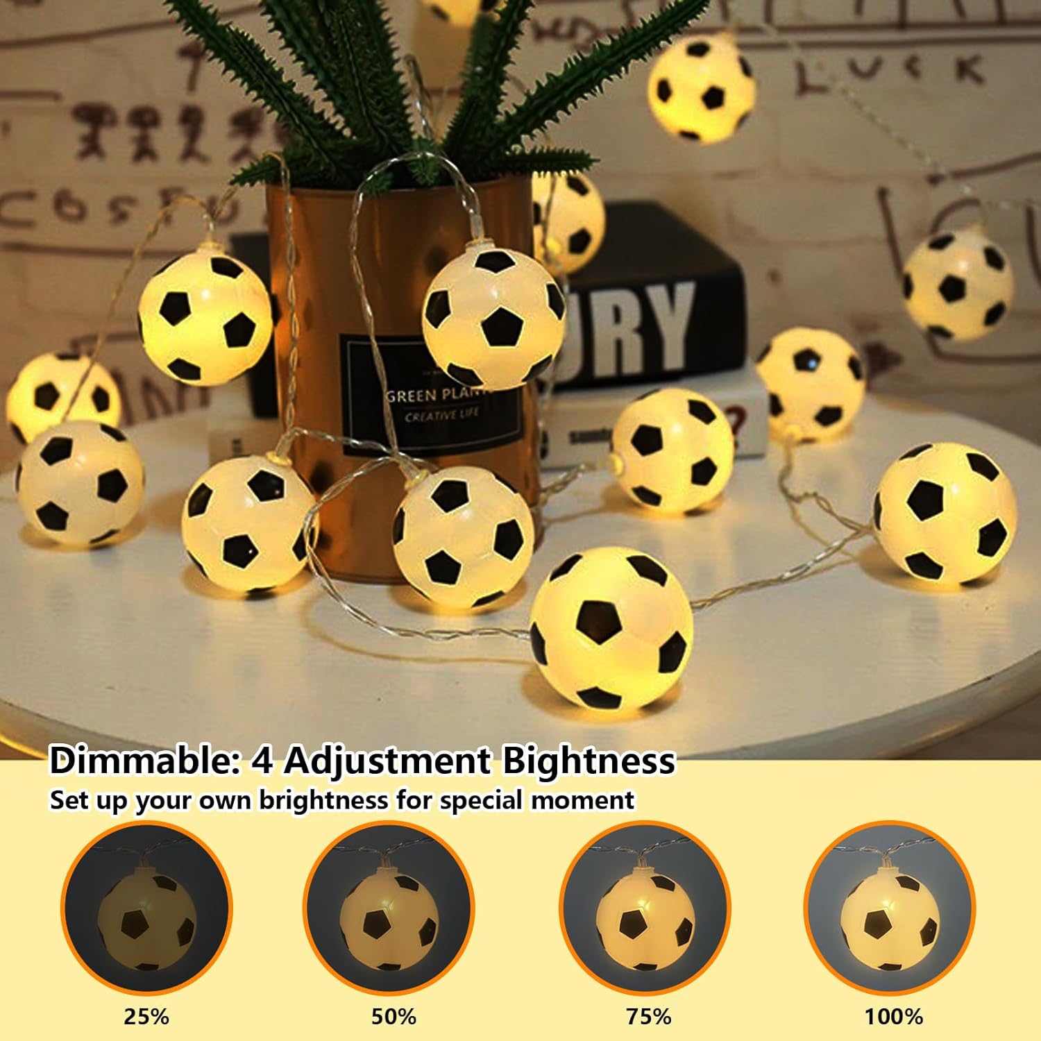 Soccer Decorations Lights For Bedroom 7Ft 10 Led Football String Lights With Timer, Battery Operated Soccer Christmas Or