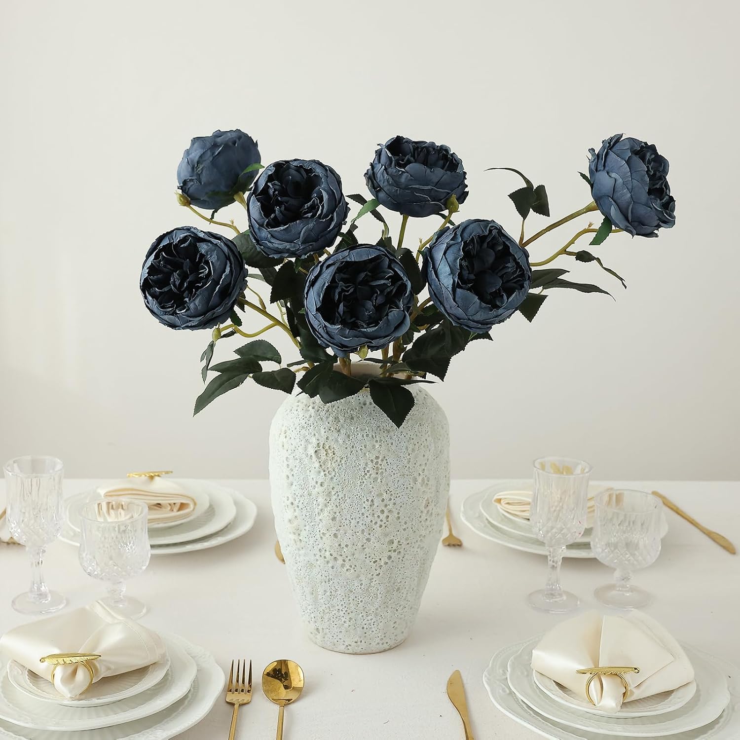 6Pcs Burnt Blue Artificial Roses Flowers Fake Silk Roses Flower With Long Stem For Wedding Decorations Table Centerpieces Flower Arrangement Home Decor (Burnt Blue)