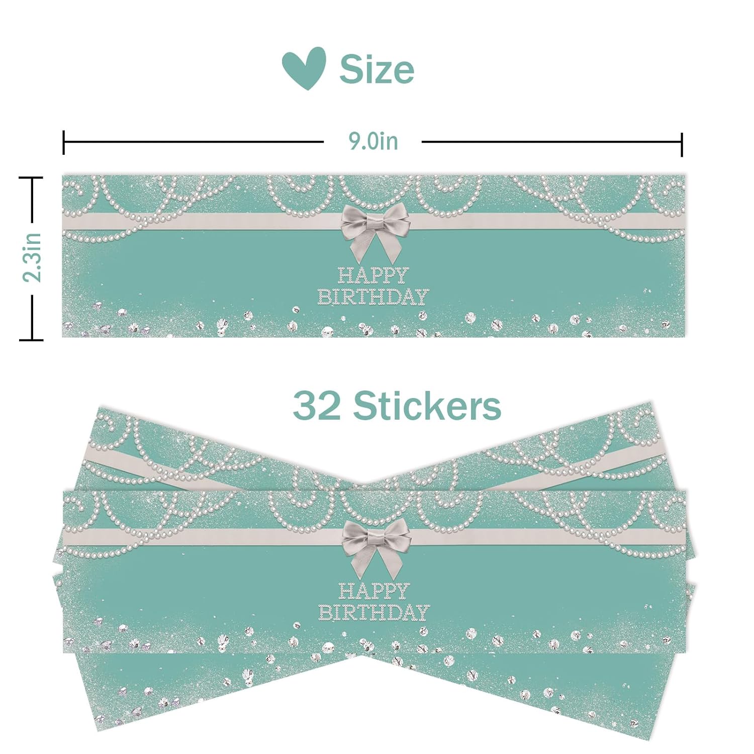 32 Pcs Teal Blue Happy Birthday Water Bottle Labels, Pearl Birthday Water Bottle Labels For Girl, Cheers To 21St 30Th 40Th 50Th Birthday Party Bottle Wrappers, Birthday Party Decorations