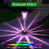10 Pack Solar Pathway Lights Stainless Steel Waterproof Color Changing Garden Stake Lights