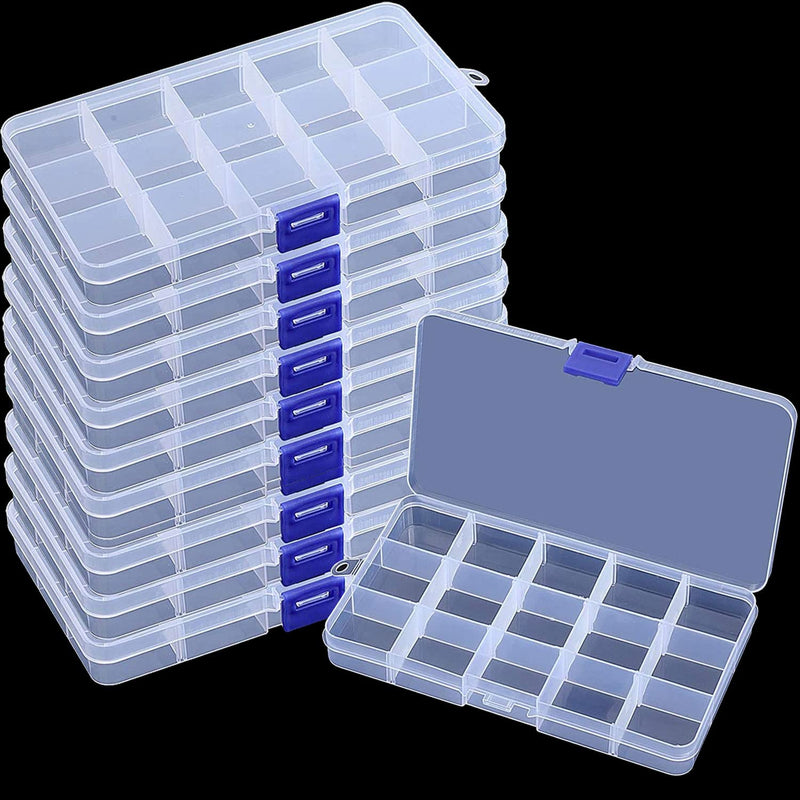 10 Pcs 15 Grids Bead Organizer Storage Containers, Adjustable Divider