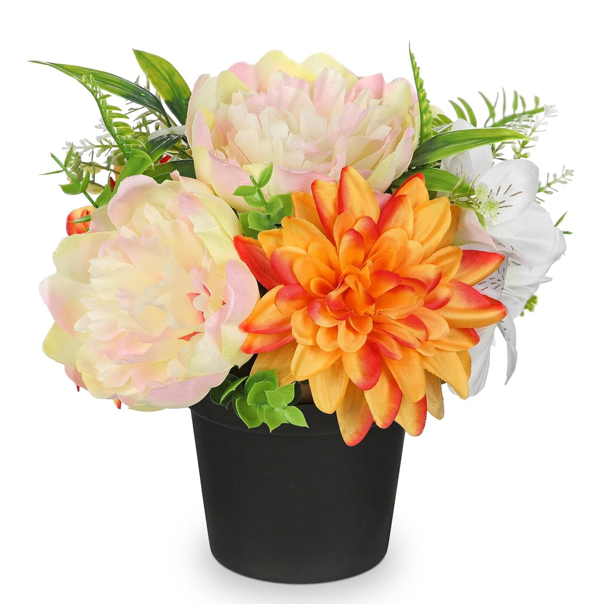 Yellow Artificial Flowers Small Fake Flowers In Vase Peonies Dahlia Tiger Lily Potted Silk Flower Arrangements Faux Plants & Flowers Home Bathroom Kitchen Table Centerpieces Desk Decor