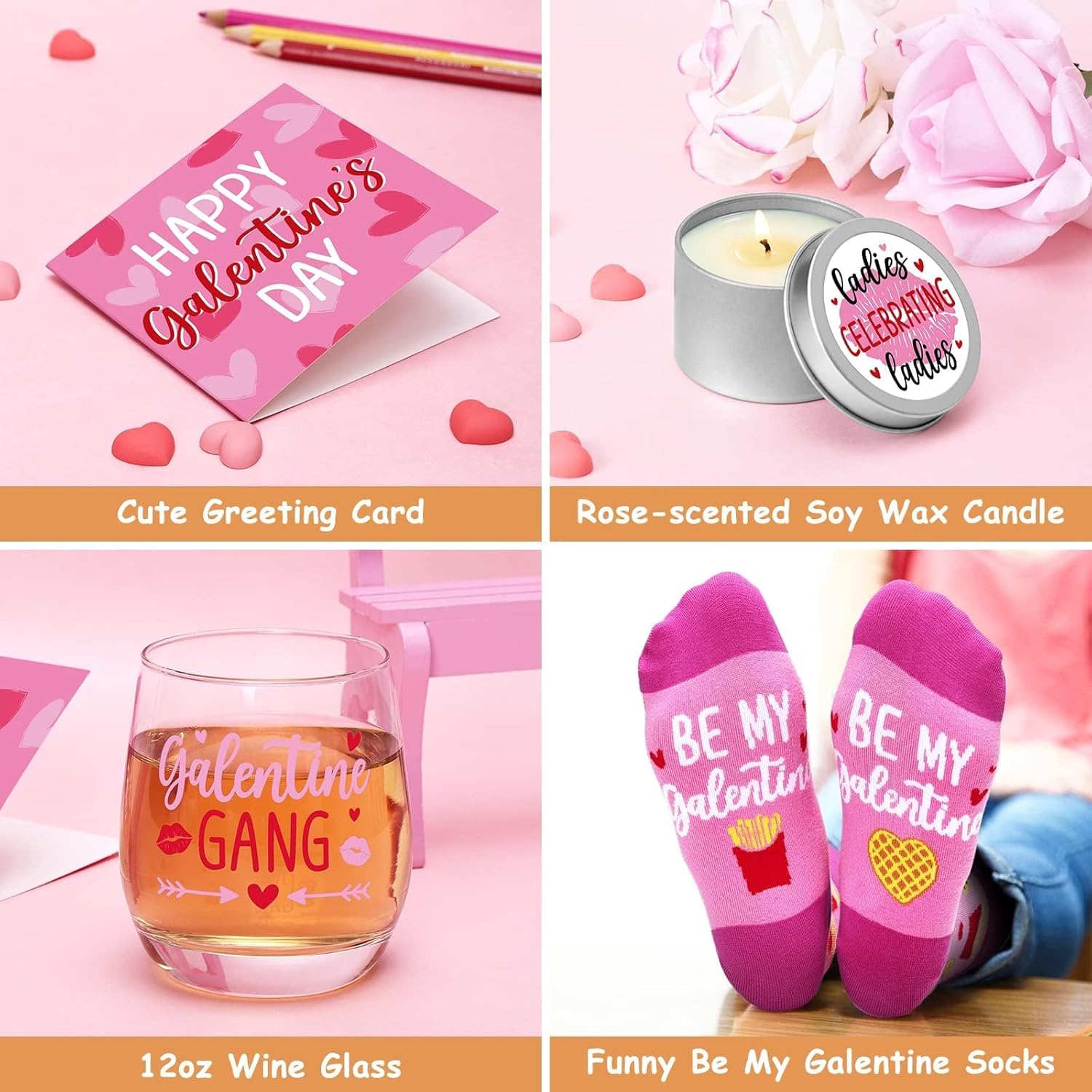 Galentines Day Gifts Valentines Day Gifts For Her Wine Glass Socks Rose Scented Candles 12 Oz Greeting Card Ladies Celebrating Ladies Bff Present Birthday Idea For Women Friends Female Girls Sister