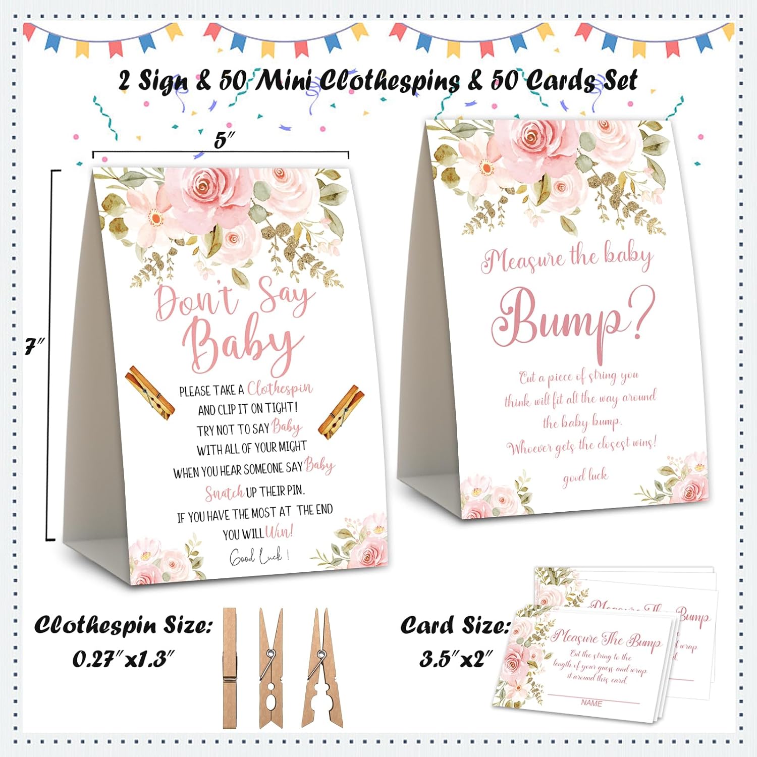 2 Boho Floral Baby Shower Game,Don'T Say Baby Clothespin Games,Measure The Baby Bump,Baby Shower Decorations,Baby Shower Game Gender Neutral,Baby Shower Package,Funny Baby Shower Games-3