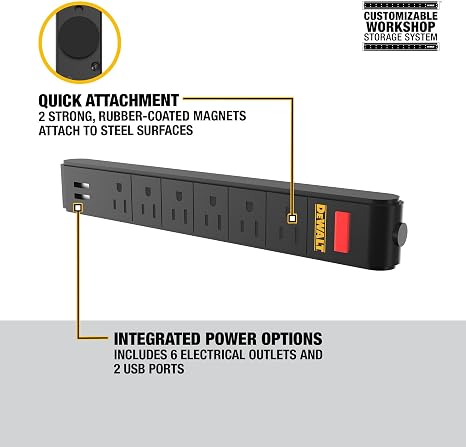 Magnetic Power Strip 6 Outlets Heavy Duty Workshop Power Strip
