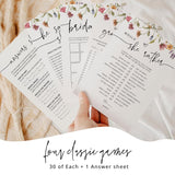 Bridal Shower Games - 4 Bridal Shower Games For 30 Guests, (He Said She Said, Would She Rather, Bridal Bingo, What Did The Groom Say), Double-Sided Cards (Wildflower)